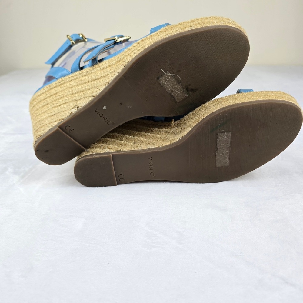 Vionic Sabina Blue Leather Espadrille Wedge Sandals Women's Size 8.5 - Picture 6 of 8